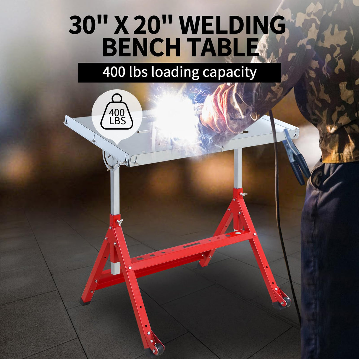 KODOM Steel Welding Table 30"x20", 400Lbs Load Capacity Welding Workbench Table, Folding Work Bench with Three 1.1'' Tabletop Slots, Adjustable Height&Angle, Retractable Guide Rails KODOM