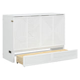 HABITRIO Full Size Murphy Bed, Wood Full Murphy Bed Frame with Large Drawer, USB Ports and Outlets, White HABITRIO