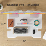 JYLH JOYSEEKER Standing Desk Converter 32 inch, Height Adjustable Sit Stand Desk Riser, Quick Sit to Stand Tabletop Dual Monitor Riser Workstation for Home Office with Keyboard Tray, White JYLH JOYSEEKER