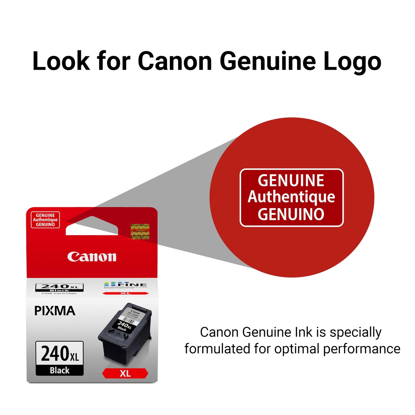 Canon PG-240 XL Genuine Black Ink Cartridge, Compatible with MG2120/3120/4120, MX512/432/472/372/392/522/532/452, MG2220/3220/4220/3520/3620, TS5120