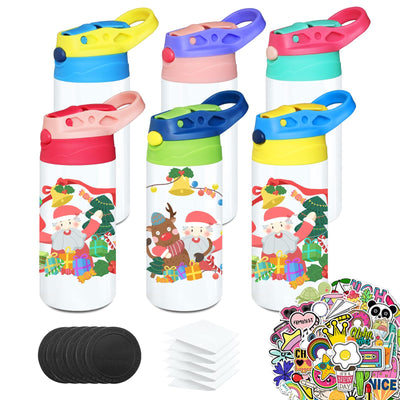 Gekestory Kids Sublimation Tumblers, Sublimation Sippy Cup Blank, 6 PACK 12oz Sublimation Water Bottle Blanks for DIY Crafting Gift (6)
