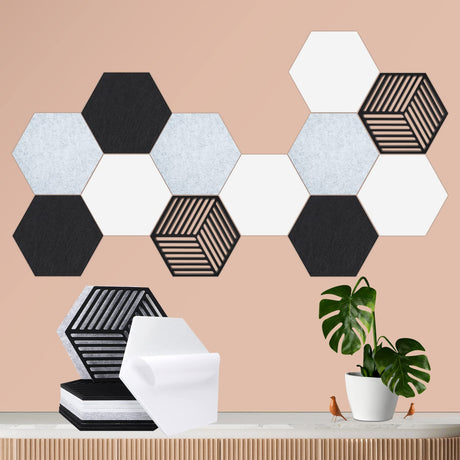12 Pack Self-adhesive Acoustic Panels, Hexagon Sound Dampening Panels, 14 X 12 X 0.4 In Sound Proof Panels for Walls, High Density Flame Resistant Sound Absorbing Padding for Recording Studio, Office Necmuaih