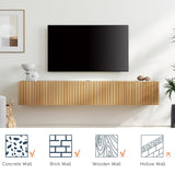 WAMPAT Floating TV Stand, Wall Mounted Shelf, Modern Floating Entertainment Center with 3 Fluted Flip-Down Doors, 70" Large Storage Media Console Wall Unit for Living Room,Bedroom, Oak WAMPAT