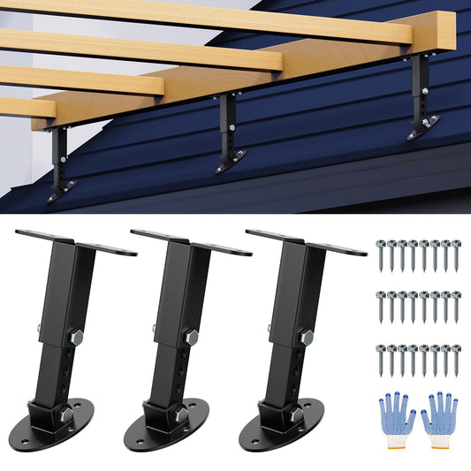 3 Pack Heavy Duty Pergola Brackets RISHTEN Adjustable Pergola Roof Riser Beam Bracket for Roof Mount Pergola Patio Cover, Pergola Brackets Kit Black