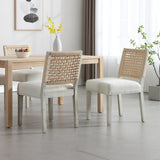 LZAREAL Farmhouse Dining Chairs Set of 4 Linen Fabric Upholstered Accent Side Chair, Mid Century Modern Kitchen & Dining Room Chairs with Woven Rope Back for Home, Living Room, Bedroom - White LZAREAL