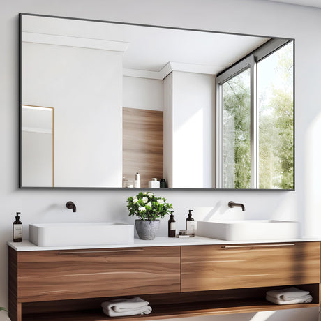 KOCUUY 30x55 Inch Large Black Wall Mounted Mirror,Aluminum Framed Decorative Rectangular Bathroom Mirror for Wall Over Sink,Vanity Mirror for Bedroom Living Room Bathroom,Functional Oversized Mirror KOCUUY