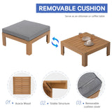 SUNSITT 4 Piece Acacia Wood Patio Furniture Outdoor Sectional Sofa Set with Adjustable Armrest, FSC Certified L-Shaped Patio Set w/2-in-1 Coffee Table, Grey Cushions SUNSITT