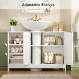 TEENFON 35.4" Pedestal Sink Storage Cabinet with 2 Doors and Adjustable Shelves, Bathroom Sink Cabinet, Under Sink Storage with U-Shape Cut-Out, White TEENFON