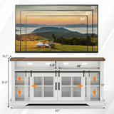 HAIOOU 63" Farmhouse TV Stand with LED Light & Power Outlets for TVs up to 70 Inches, 31.5" High Tallboy TV Console Stand Entertainment Center with Cross Design Sliding Barn Doors - White HAIOOU