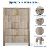 GarveeHome Fluted 5 Drawer Dresser, 45 in Tall Slim Dresser for Small Spaces, Modern Farmhouse Wooden Chest of Drawers for Bedroom Nursery Apartment, Easy Assembly GarveeHome