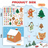 VABAMNA Christmas Party Favor for Kids - 30 Sheets Make a Gingerbread House DIY Craft Stickers Scenes for Xmas Holiday Activity Party Game Supplies, 15 Sets VABAMNA