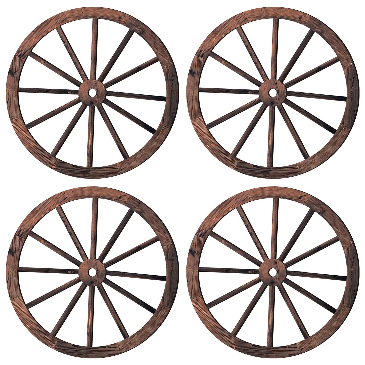 4 Pieces Wooden Wagon Wheel Wall Decor 10 Inches Old Western Wood Wagon Wheel Wall Art Farmhouse Wagon Wheels Rustic Yard Decor Wood Hanging Decorative Wheels for Garden Home Bar Garage