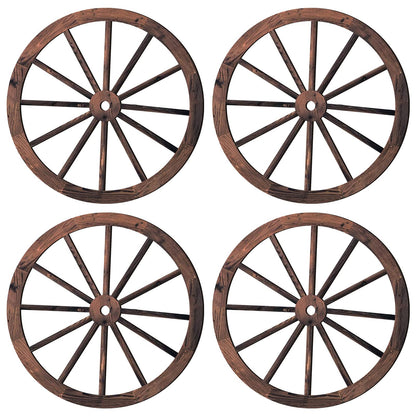 4 Pieces Wooden Wagon Wheel Wall Decor 10 Inches Old Western Wood Wagon Wheel Wall Art Farmhouse Wagon Wheels Rustic Yard Decor Wood Hanging Decorative Wheels for Garden Home Bar Garage