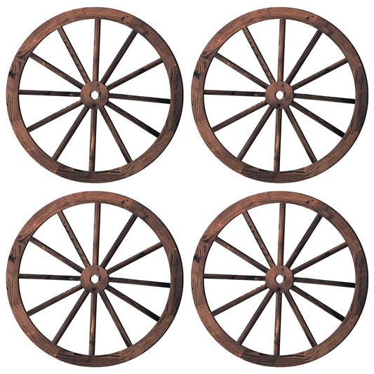 4 Pieces Wooden Wagon Wheel Wall Decor 10 Inches Old Western Wood Wagon Wheel Wall Art Farmhouse Wagon Wheels Rustic Yard Decor Wood Hanging Decorative Wheels for Garden Home Bar Garage