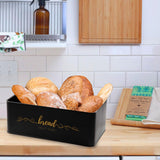 Holismo Bread Box with Bamboo Cutting Board Lid, Metal Bread Box for Kitchen Counter, Small Bread Storage Container, Black Bread bin for Kitchen Countertop Holismo