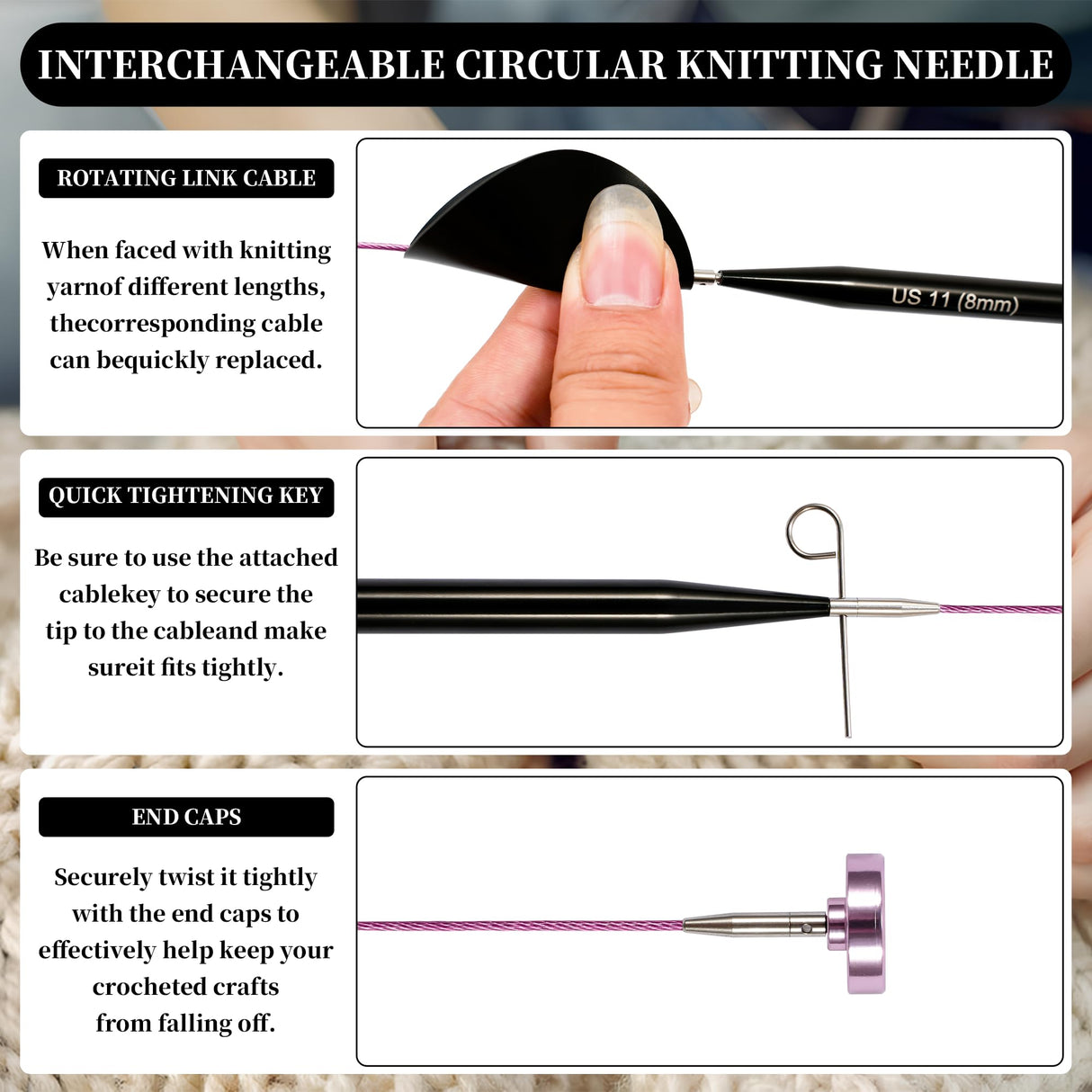 Froggod 4.53-inch (11.5cm) Interchangeable Circular Knitting Needles Set Aluminum US Sizes 2.5, 4, 5, 6, 7, 8, 9, 10, 11 with Interchangeable Knitting Needles and Cables, Accessories and Case, 9 Pairs Froggod