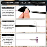 Froggod 4.53-inch (11.5cm) Interchangeable Circular Knitting Needles Set Aluminum US Sizes 2.5, 4, 5, 6, 7, 8, 9, 10, 11 with Interchangeable Knitting Needles and Cables, Accessories and Case, 9 Pairs Froggod