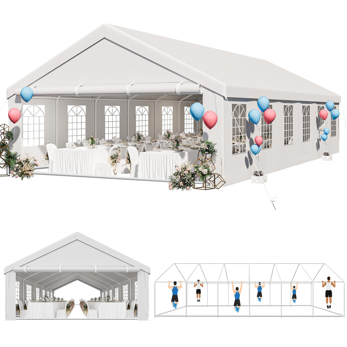 YITAHOME 20x40ft Heavy Duty Party Tent White Outdoor Wedding Event Shelters Heavy Duty Upgraded Galvanized Canopy with White Roof, Removable Sidewalls & 4 Storage Bags YITAHOME