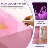 Clikuutory Pink LED TV Stand with Large Storage Drawer for 32 40 50 55 Inch TVs, Modern High Gloss TV Console Table with Entertainment Center for Living Room, Bedroom, Pink Clikuutory