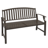 Outsunny 46" Brown Metal Garden Bench with Wood-Look Slatted Frame for Patio and Yard Outsunny