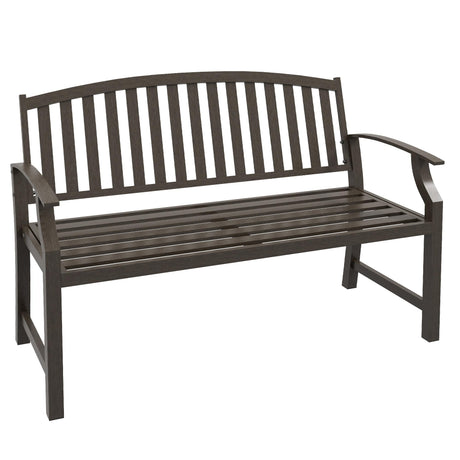 Outsunny 46" Brown Metal Garden Bench with Wood-Look Slatted Frame for Patio and Yard Outsunny