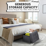 LINMAGCO Ottoman Storage Ottoman with Storage Small Foot Rest Stool Under Desk Stool Short Folding Footrest Linen Cloth Dark Gray 16X12X12IN LINMAGCO