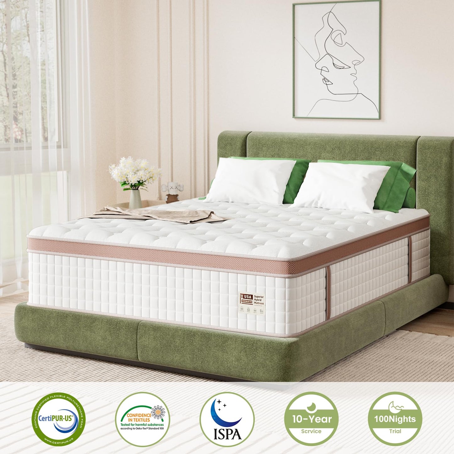 King Mattress 14 Inch - Superior Hybrid Mattress In a Box for Back & Lumbar Support, 100 Night Trial, Individual Pocket Spring Bed for Motion Isolation & Pressure Relief, CertiPUR-US Certified