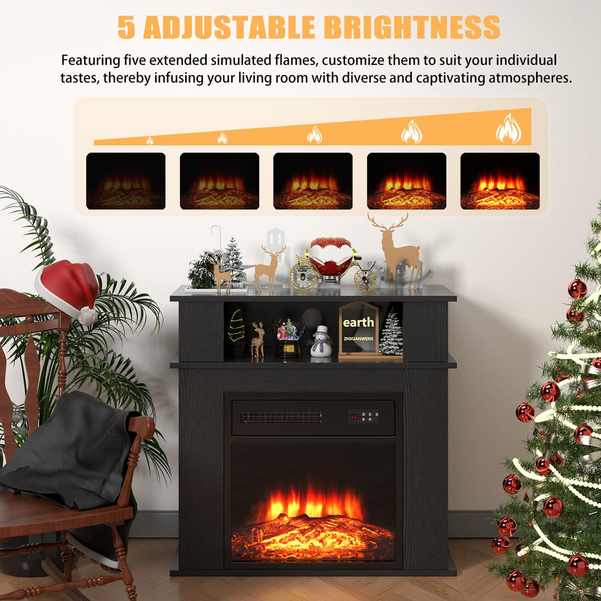 PRETZI 28" Electric Fireplace with Mantel, Small Fireplace tv Stand with 18" Fireplace Insert, 3D Realistic Flame, Portable Freestanding Fireplace with a Shelf for Living Room, Remote Control, Black PRETZI
