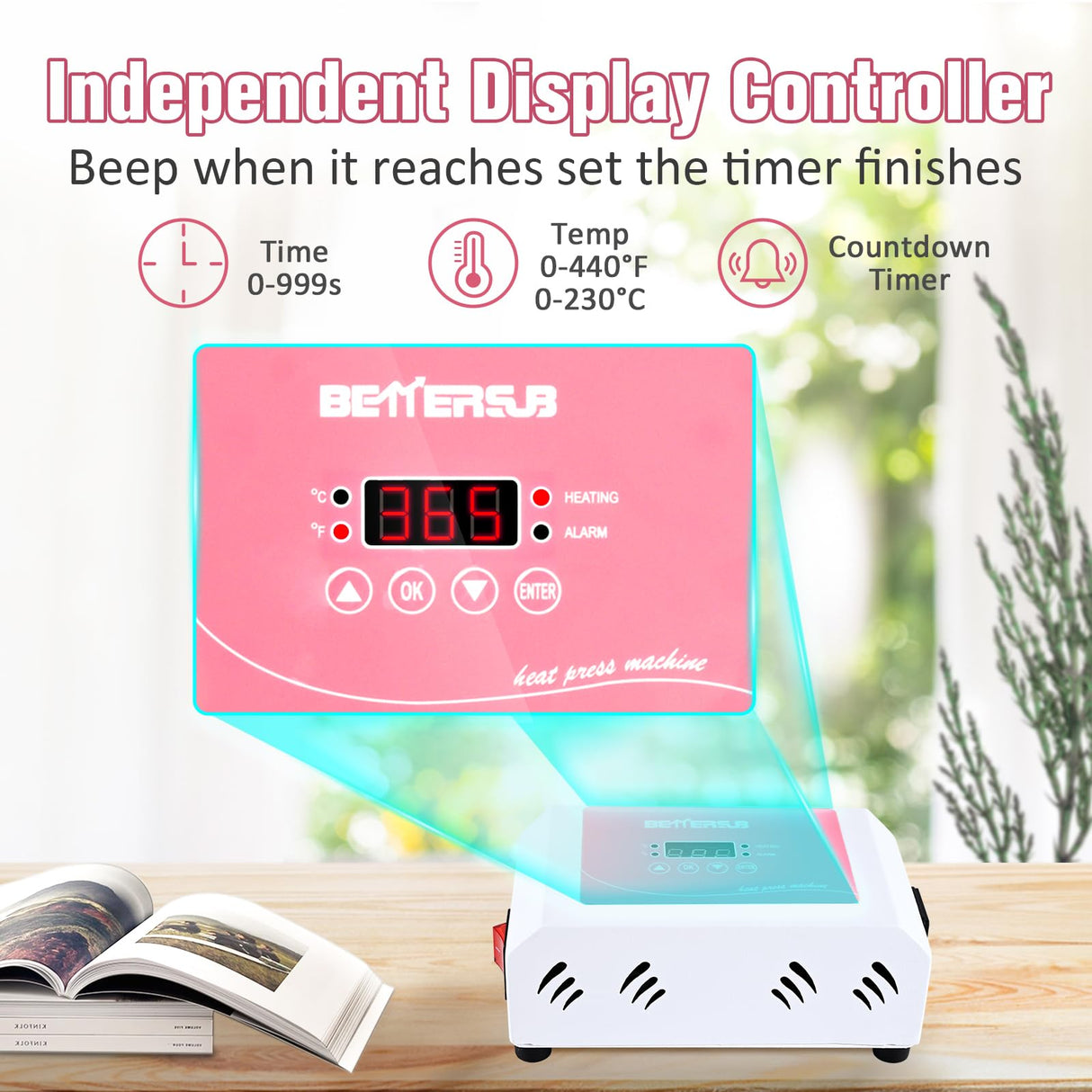 BetterSub 2in1 Combo Mini Portable Hat Press Heat Press Machine for Caps, T-Shirts, Bags, Handheld Easy Press for Vinyl, Sublimation, Heat Transfer Projects (Pink) BetterSub