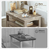 RALGEND Farmhouse End Table with 2 Drawers, Narrow Sofa Side Table with Storage and Open Shelf, Wooden Nightstand for Small Spaces, Bedroom, Living Room, Greige RALGEND