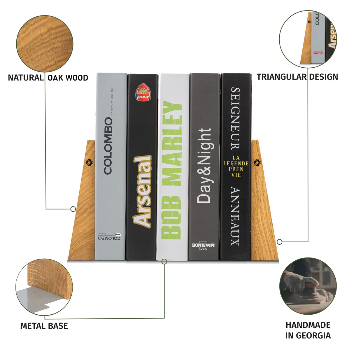 TILISMA Book Ends for Shelves - Handmade Wooden Bookends with Metal Base, Oak Tree - Sturdy Book Holders for Heavy Books - Fancy Modern Decorative Book Accessories to Hold Books on Bookshelf TILISMA