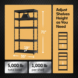 Metalkast Heavy-Duty Metal Garage Shelving | 71" H x 35" W x 18" D | Adjustable Industrial Storage Rack with Wire Shelves | 5-Tier Steel Shelving Unit, 5,000LB Capacity, Rust-Resistant Coating Metalkas