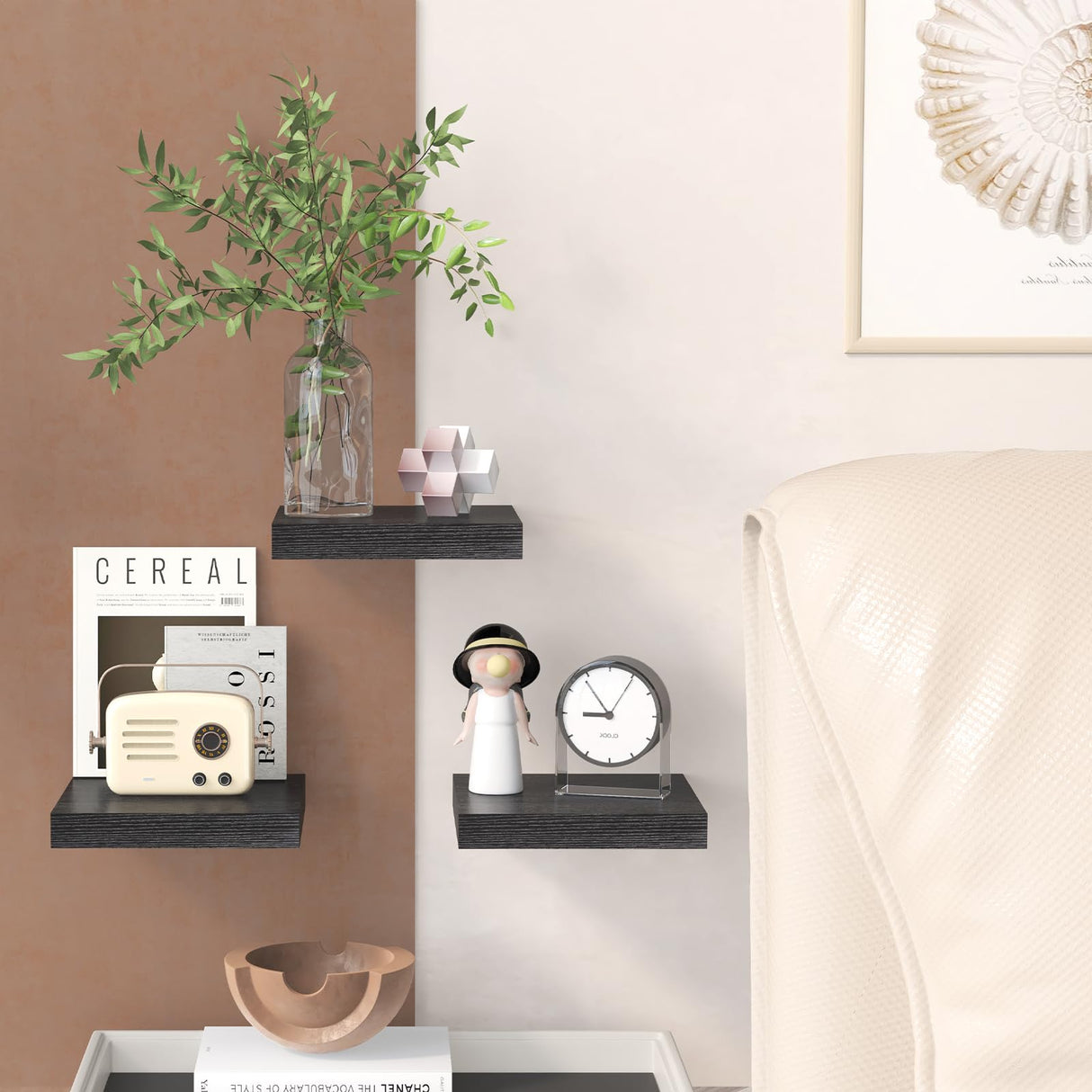 Fixwal Floating Shelves for Wall, Small Black Shelves Wall Mounted Shelf for Bathroom, Living Room, Bedroom, Kitchen Decor (Set of 3, 8x8) Fixwal