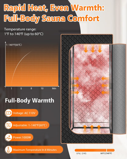 Portable Steam Sauna for Home: Full Body Sauna Box with 3L Steamer, Folding Chair, Home Sauna Tent Even Heating Spa for Women and Men Black & Brown, 35.4" x 35.4" x 70.86"