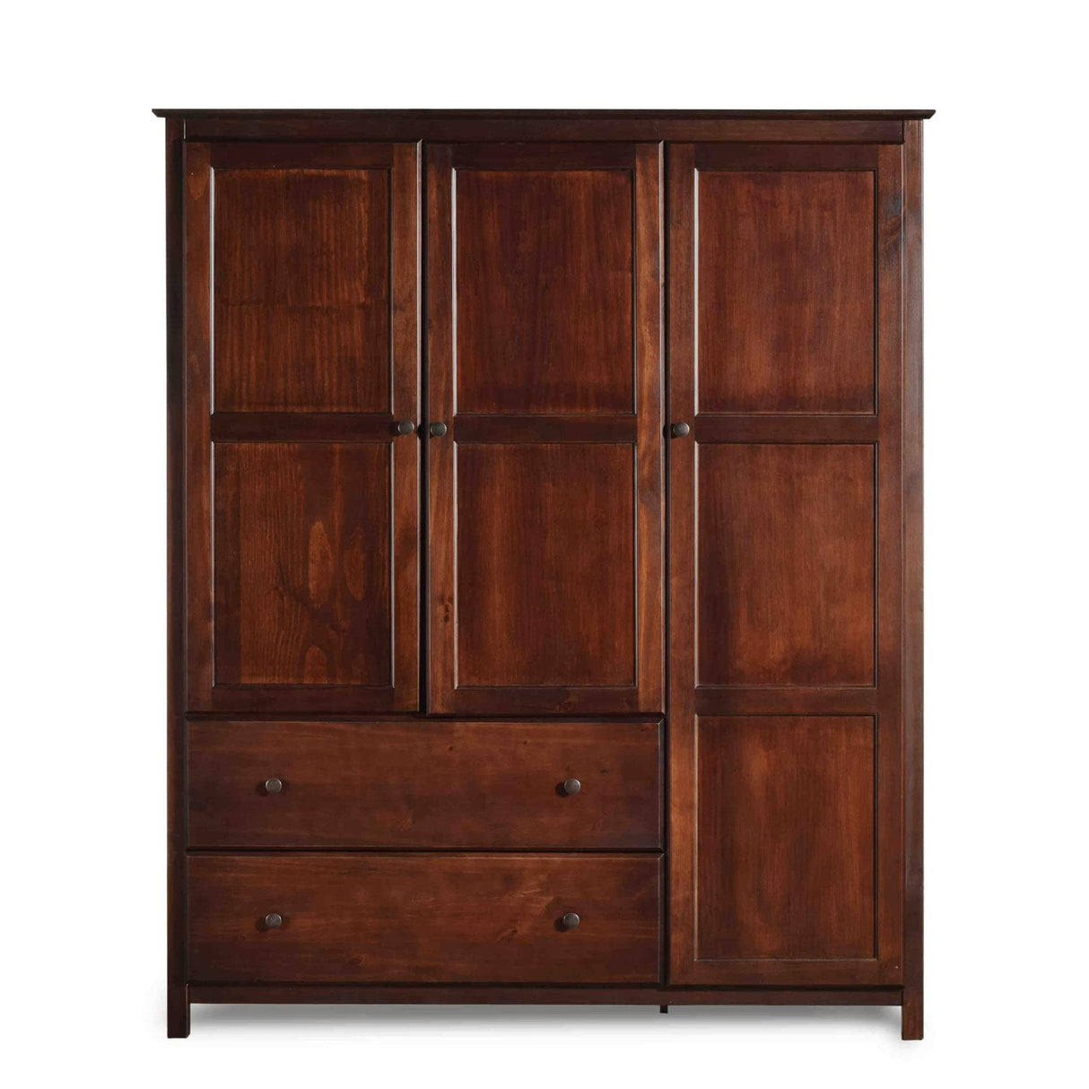 Grain Wood Furniture Shaker 3-Door Wardrobe, Solid Wood with Cherry Finish Grain Wood Furniture