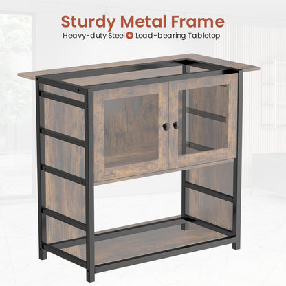 40-50 Gallon Fish Tank Stand: Large Metal Frame Double Aquarium Stands with Cabinet for Fish Tank Accessories Storage | Turtle Reptile Breeder Tank Terrarium Table Stand, 900LBS Capacity Brown