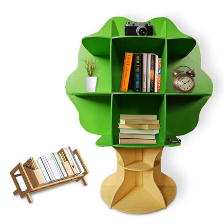PrimeNex Tree Bookshelf, Floor Standing Tree Bookcase, Solid Wood Bookshelf for Kids Room, Classroom, Living Room, Home Office - Green PrimeNex