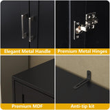 Loomie Kitchen Pantry Storage Cabinet, Food Pantry Cabinet with Doors & Adjustable Shelves, 64" Tall Kitchen Cabinet with 5-Tier External Shelf, Freestanding Cupboard for Kitchen (Black) Loomie