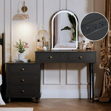 YYJ Vanity Desk with Mirror and Lights,Makeup Vanity with Power Outlet and Adjustable Cabinet,Modern Makeup Table with 3 Drawers for Bedroom Makeup Room,Writing Desk Dark YYJ