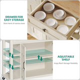 YITAHOME Kitchen Island with Drop Leaf, Mobile Storage Island with Power Outlet, Americana Rolling Kitchen Carts with Storage Shelves and Drawers, Island Table on Wheels for Dining Room, Beige YITAHOME