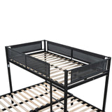 KIVENJAJA L-Shape Triple Bunk Bed with Trundle, Metal Quad Bunk Beds Twin Over Twin for 4 Kids, Heavy Duty 4 Small Bunkbeds for Teens Girls Boys Adults, Black KIVENJAJA