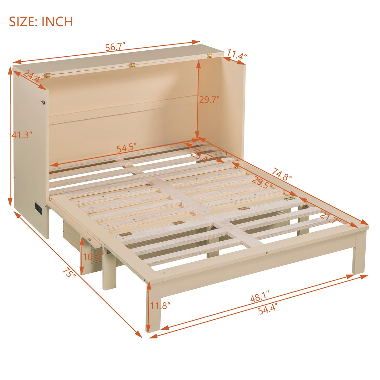 Ball & Cast Murphy Bed Full Size with Drawer and A Set of Sockets,Bedroom Folding Wall Cabinets Frame w/USB Ports & Pulley Structure Design,Hideaway Bed for Guest Room,Study,Office,Golden Ball & Cast