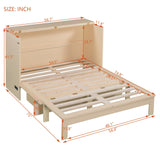 Ball & Cast Murphy Bed Full Size with Drawer and A Set of Sockets,Bedroom Folding Wall Cabinets Frame w/USB Ports & Pulley Structure Design,Hideaway Bed for Guest Room,Study,Office,Golden Ball & Cast