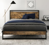 SHA CERLIN Queen Size Bed Frame with Wooden Headboard,Heavy Duty Metal Slats Support Platform,No Box Spring Needed,Rustic Brown SHA CERLIN