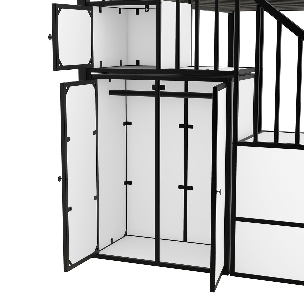 Harper & Bright Designs Twin Over Twin Metal Bunk Bed with Stairs and Storage Wardrobe, Castle-Shaped Bunk Bed Heavy-Duty Steel Frame, Noise Free,for Kids Teens Adults, Black+White Harper & Bright Designs