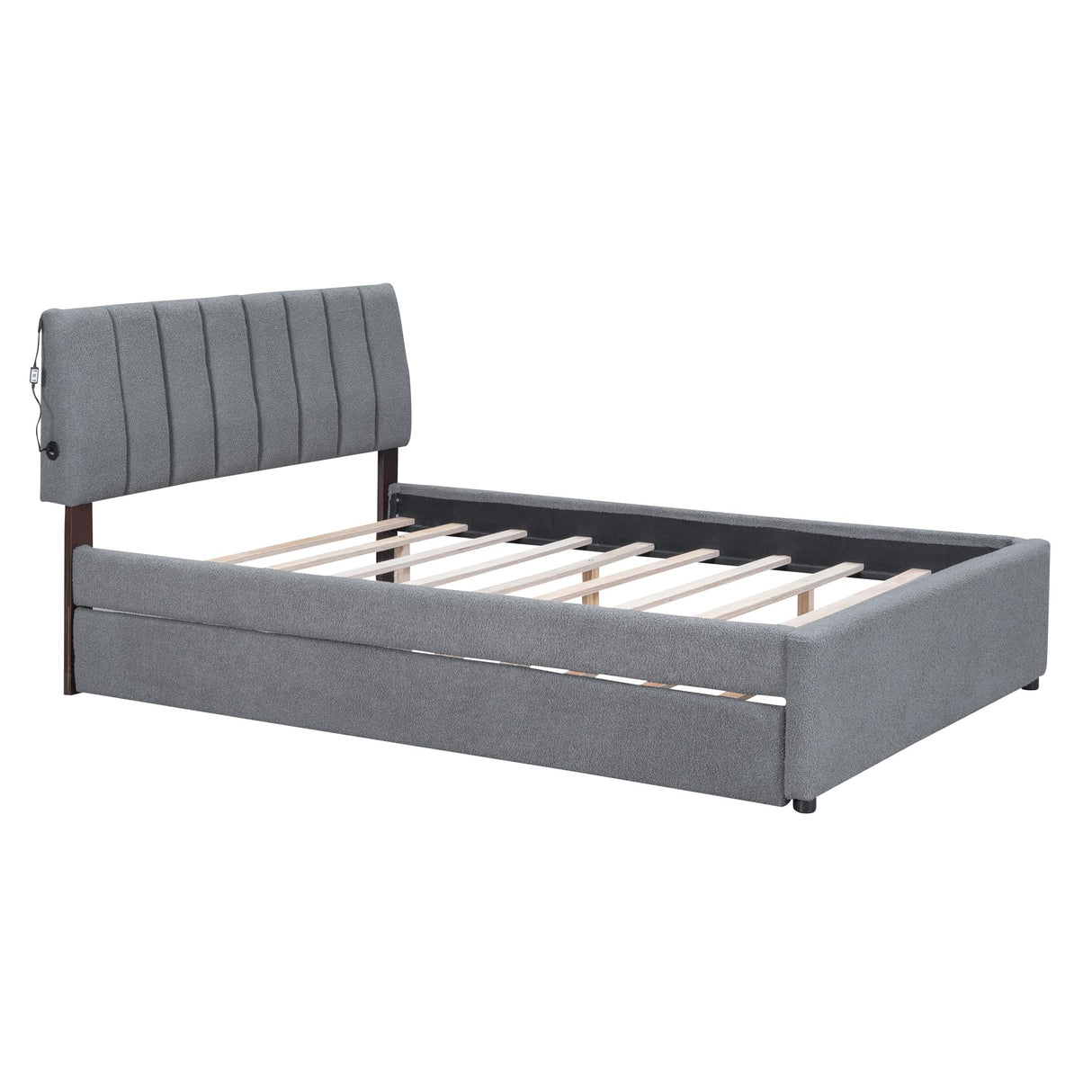 Harper & Bright Designs Full Size Upholstered Platform Bed with Twin Size Trundle, Teddy Fleece LED Platform Bed Wood Frame with Headboard, No Box Spring Needed - Gray Harper & Bright Designs