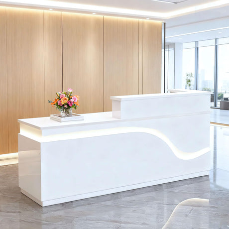 Nykto Reception Desk with Counter, Front Desk Receptionist, Counter display counters with Lockable Drawer & Cabinet & Keyboard Tray Cable Grommet, Retail Checkout for Office (White, L-63*23.6*39.3in) Generic