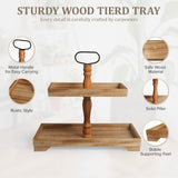 Boiarc Rustic Wooden 2 Tiered Tray Stand, Farmhouse Tiered Serving Tray Decor, Rectangle Wood Display Stands for Food Fruits Cupcake and Seasonal Festive Decorations (Brown) Boiarc