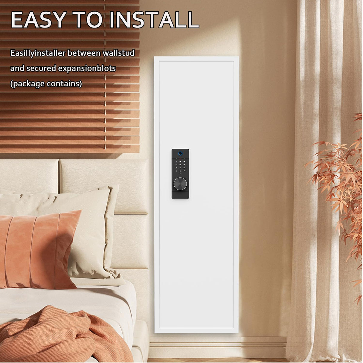 53" Wall Gun Safe with Fingerprint, Wall Safe Between Stud, Hidden Wall Gun Safe for Rifles with Adjustable Shelves,Assembled Rifle Gun Safe for Storage Firearm Money Valuables White CuisinSmart