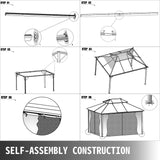 Happybuy Polycarbonate Hardtop Roof Gazebo 10' x 10' with Netting - Metal Gazebo Aluminum Permanent Double Tier Roof- Gazebos for Patios, Backyard, Outdoor and Lawn Happybuy